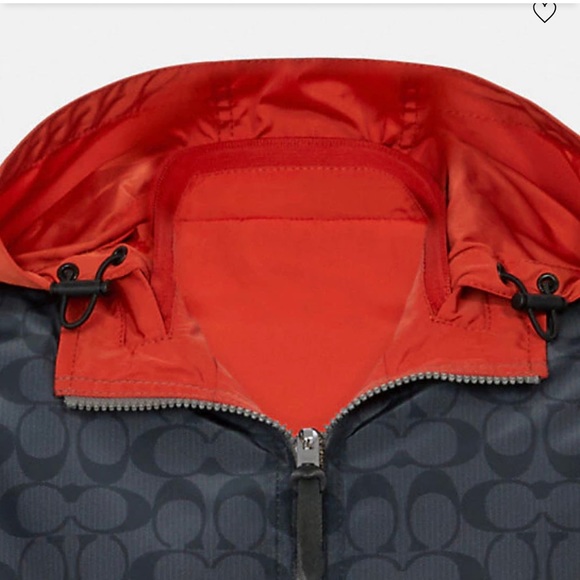 New Coach Gray Orange REVERSIBLE Short Parka Wind Breaker Men Jacket L - Picture 7 of 9